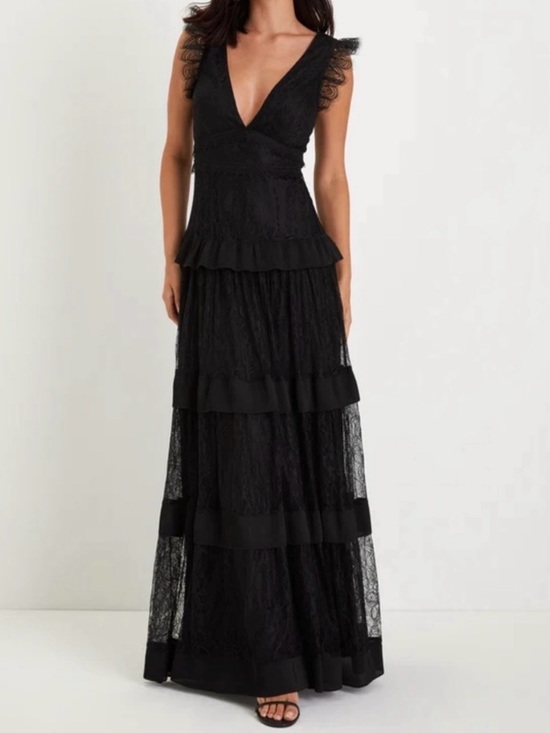 Lulus Dresses & Skirts - Lulu's Black Lace V-Neck Tiered Maxi Dress